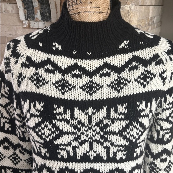 Ann Taylor black and white fair isle mock neck long sleeve sweater - Picture 2 of 15